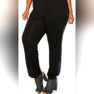 Plus Size Sequin Side Contrast Jogger Pants